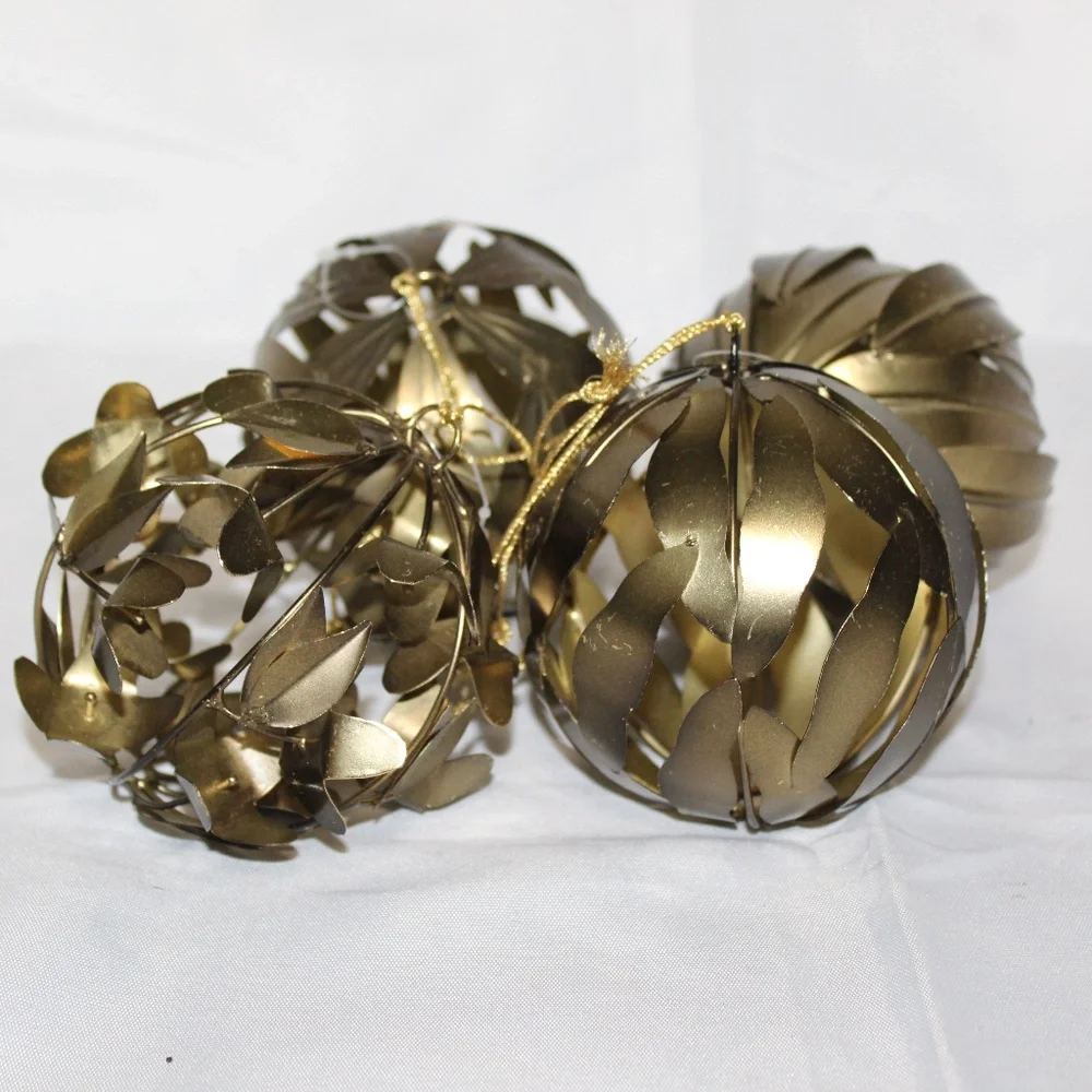 West Elm Large Metal Ball Ornaments. Handcrafted. Set of 4. Open Box